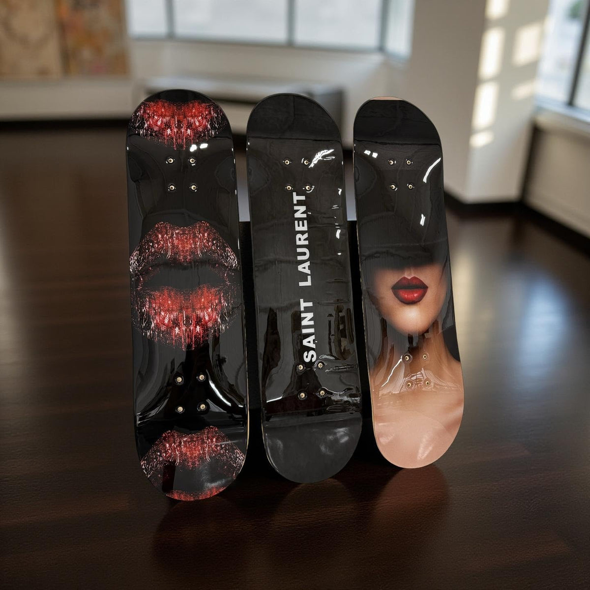 BDTrims 3 Pack Designer-Influenced Pop Art Skateboard Deck Set, Black White and Leopard Print, Premium 7-Ply Maple, Wall Decor, Customization Available