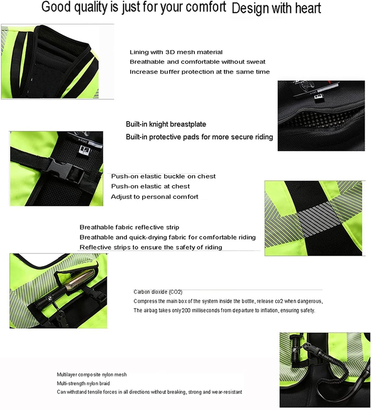 Motorcycle Riding Airbag Suit Motorcycle Riding Airbag Vest Equestrian Reflective Vest 60C Cylinder Capacity After The Airbag is Triggered, The Cylinder Can Be Reused By Replacing It