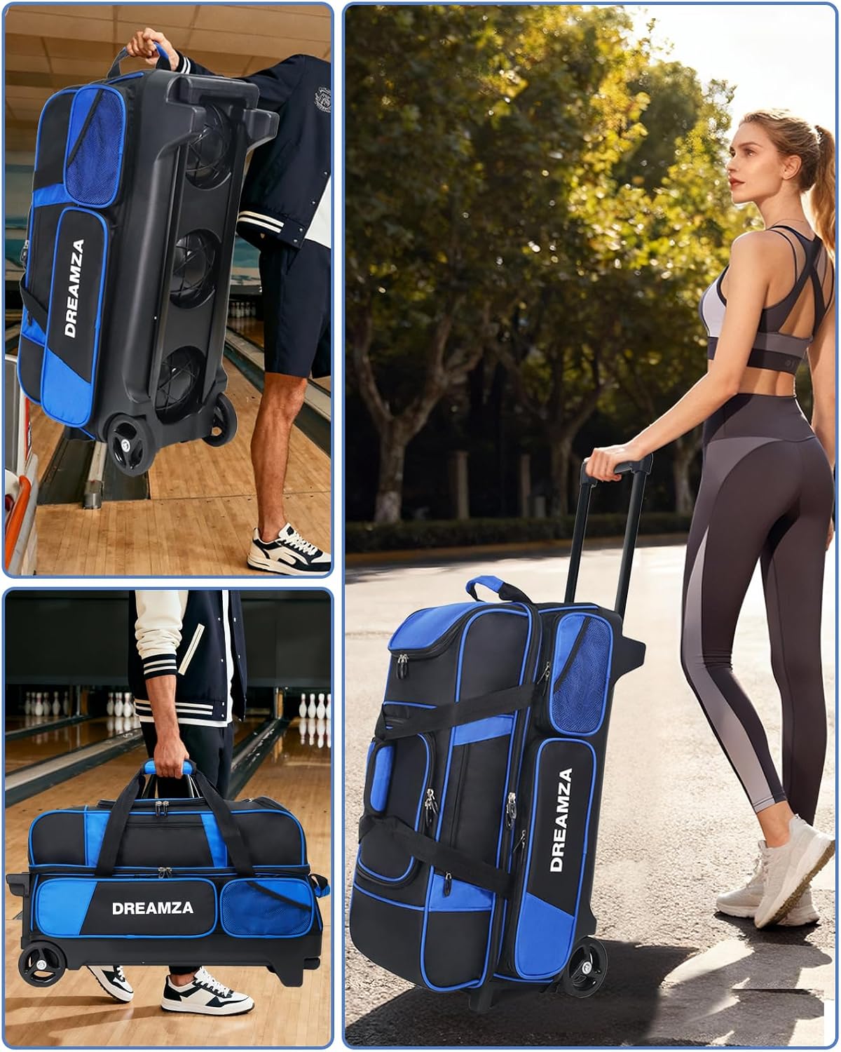 Premium 3 Ball Roller Bowling Bag with Wheels, Large Shoes Pocket