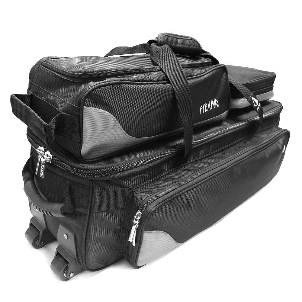 Pyramid Path Triple Tote Roller Plus Bowling Bag with Detachable Shoe Bag (Fits US Mens Size 15), Accessory and Side Pocket, Lightweight Travel Design