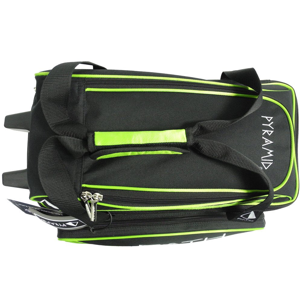 Pyramid Path Premium Deluxe 2 Ball Double Roller Bowling Bag With Large Separate Shoe Compartment (Up To US Mens Size 15) and Oversized Accessory Pocket, Retractable Locking Handle - Extends to 37"
