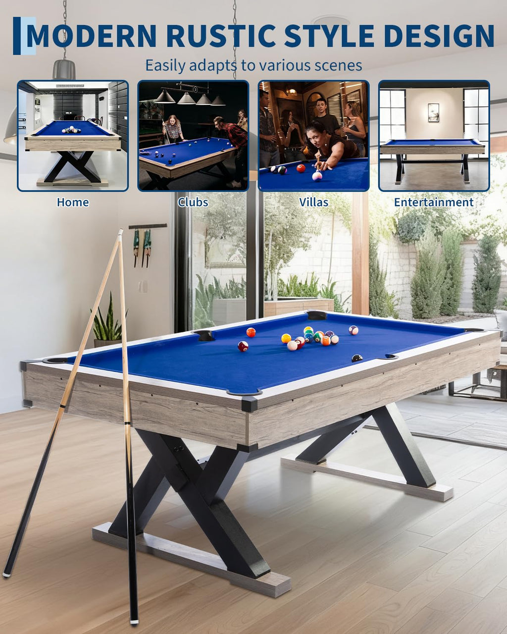 7 ft Pool Table Set, 84in Bar-Size Billiard Table w/Metal Support