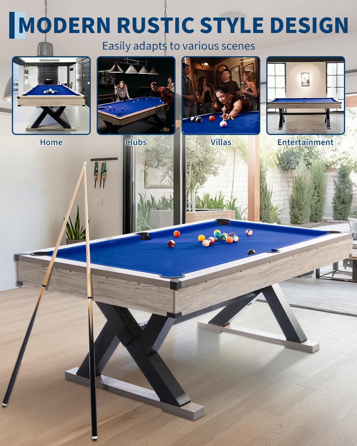 Garvee 7 FT Pool Table, Metal K-Leg Billiard Table
