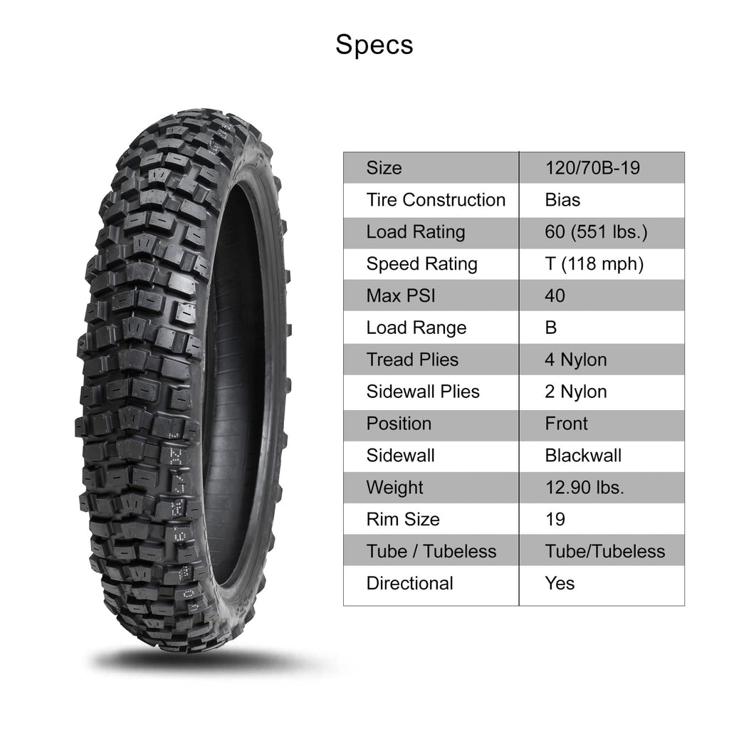 Tusk 2Track Adventure Tire Rear 150/70B-18 (70T) â Dual-Sport Motorcycle Tire, Directional Knobby Tread, Durable Bias Construction, DOT Compliant