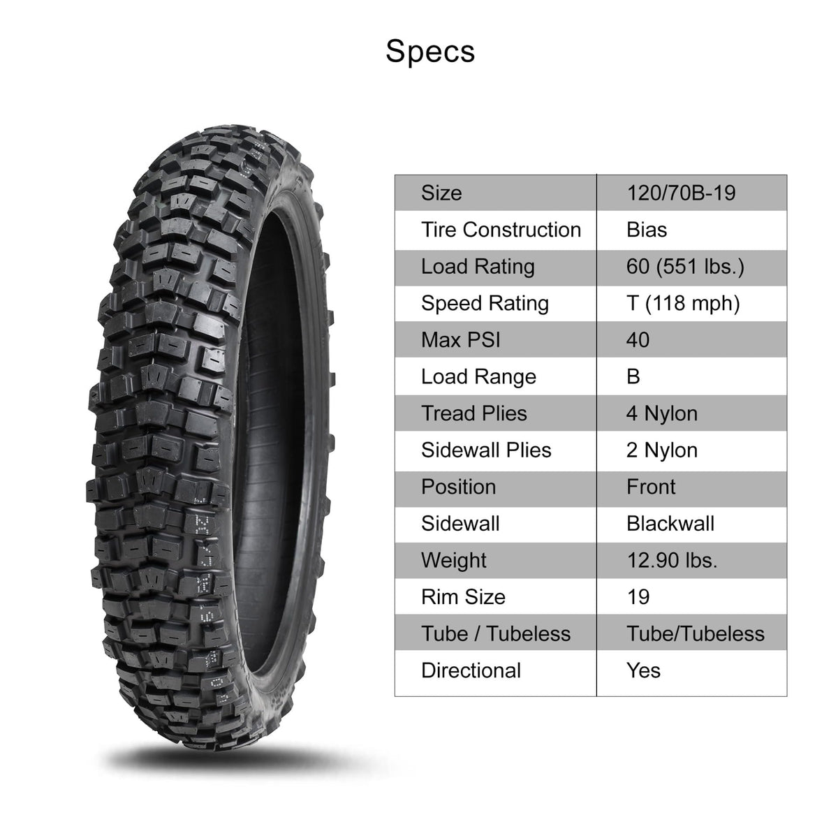 Tusk 2Track Adventure Tire Rear 150/70B-18 (70T) â Dual-Sport Motorcycle Tire, Directional Knobby Tread, Durable Bias Construction, DOT Compliant