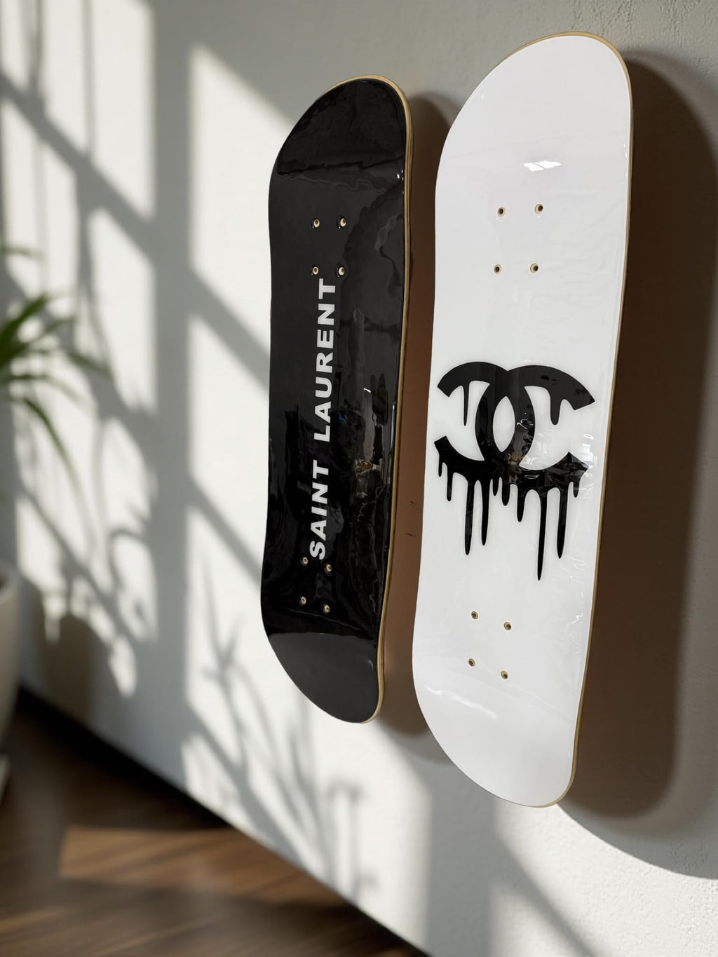 BDTrims 3 Pack Designer-Influenced Pop Art Skateboard Deck Set, Black White and Leopard Print, Premium 7-Ply Maple, Wall Decor, Customization Available