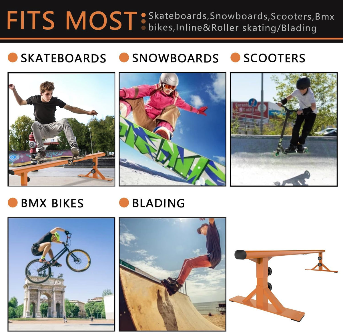 MR Skate Rail Skateboard Ramp Grind Rail Professional Skatepark Grind Rail Adjustable Height Grind Rail