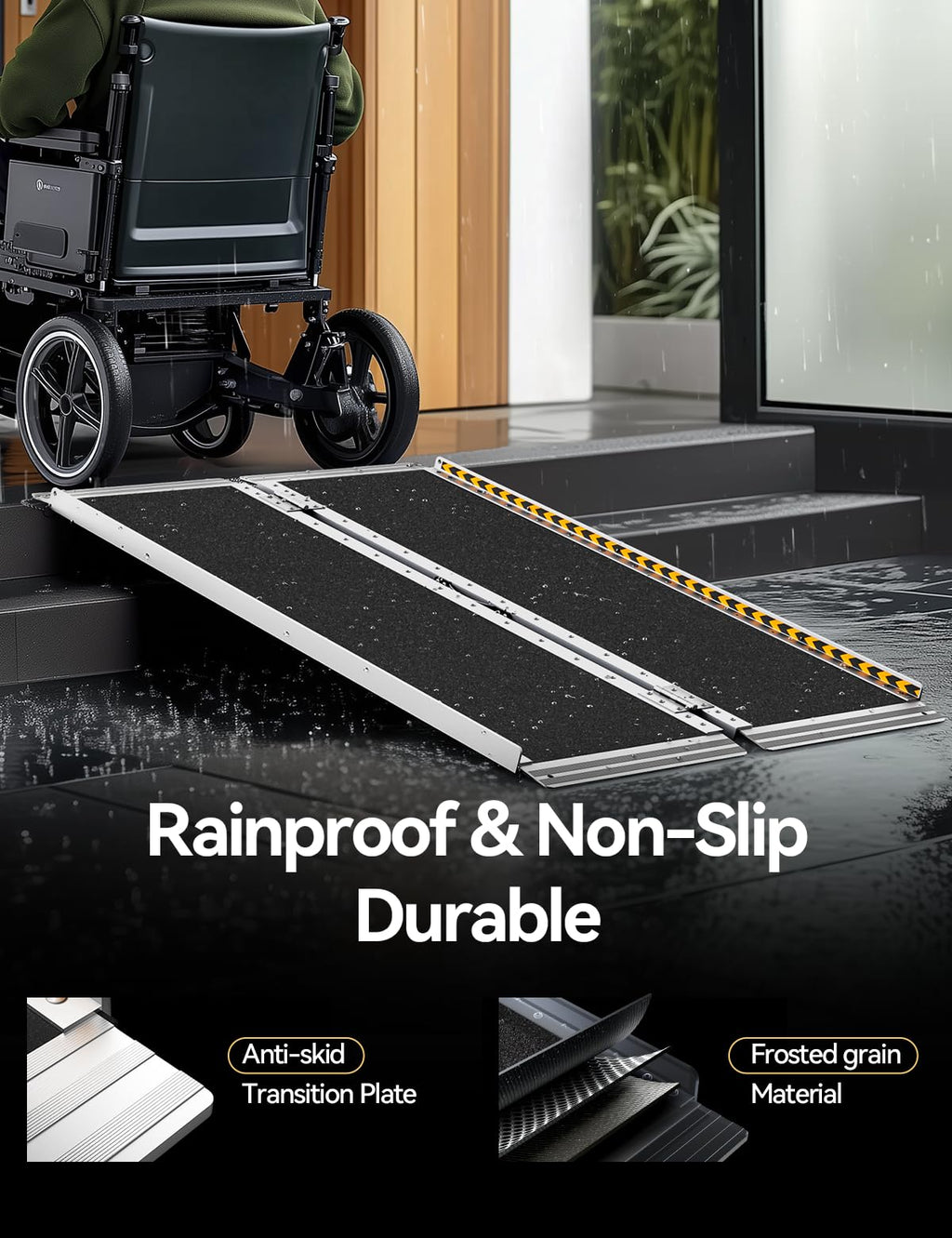 FACHNUO Black Aluminum 3FT Wheelchair Ramp, All-Weather Use, Easy to Clean