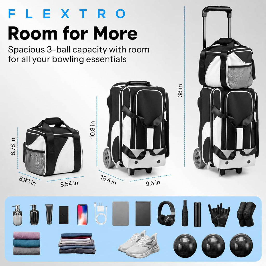 Flextro 3 Ball Bowling Bag Roller With 2+1 Modular Design & Sturdy Build