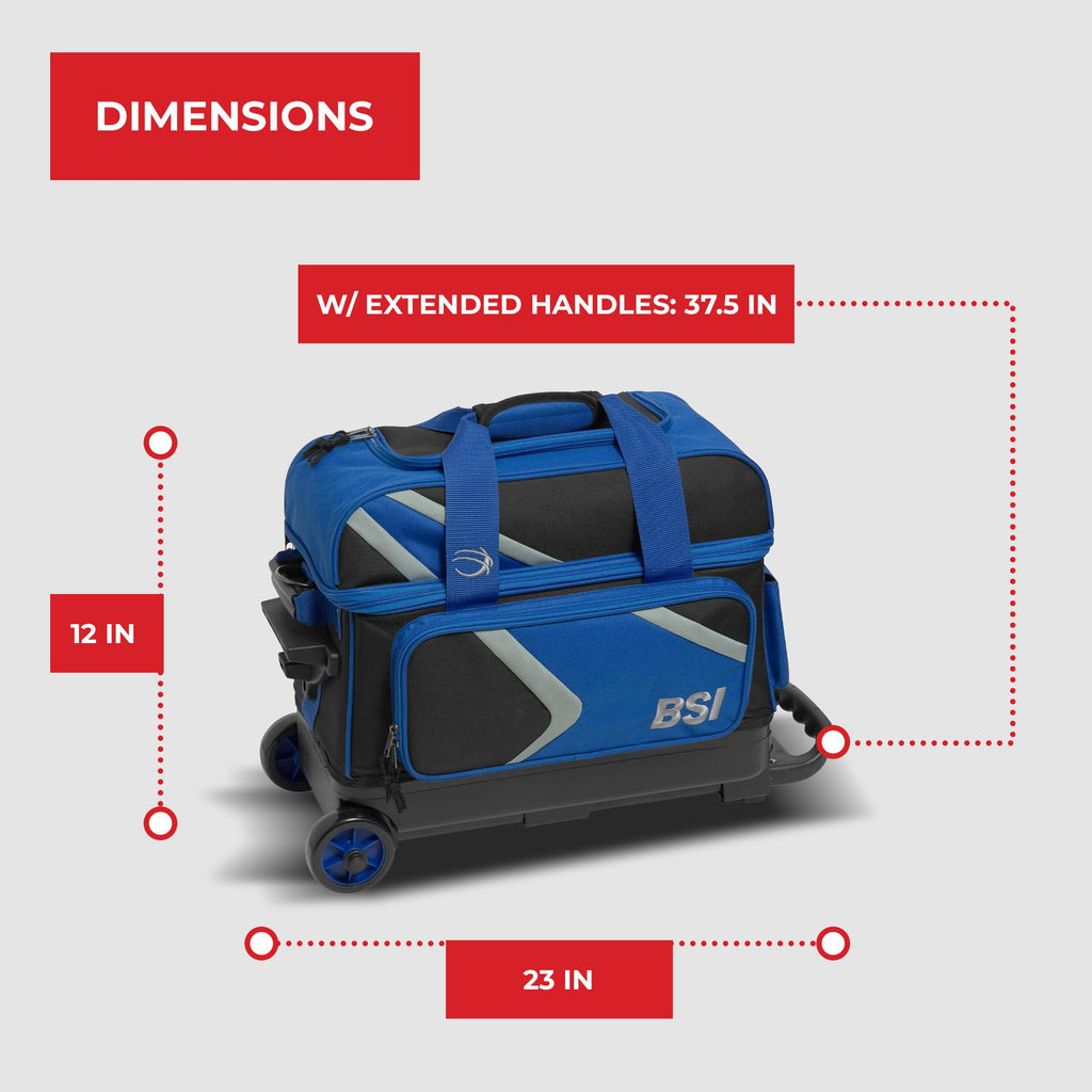 BSI Dash Roller Bowling Bag with Smooth Rolling Wheels, Padded Ball Compartment, Retractable Locking Handle, & Shoe Pocket