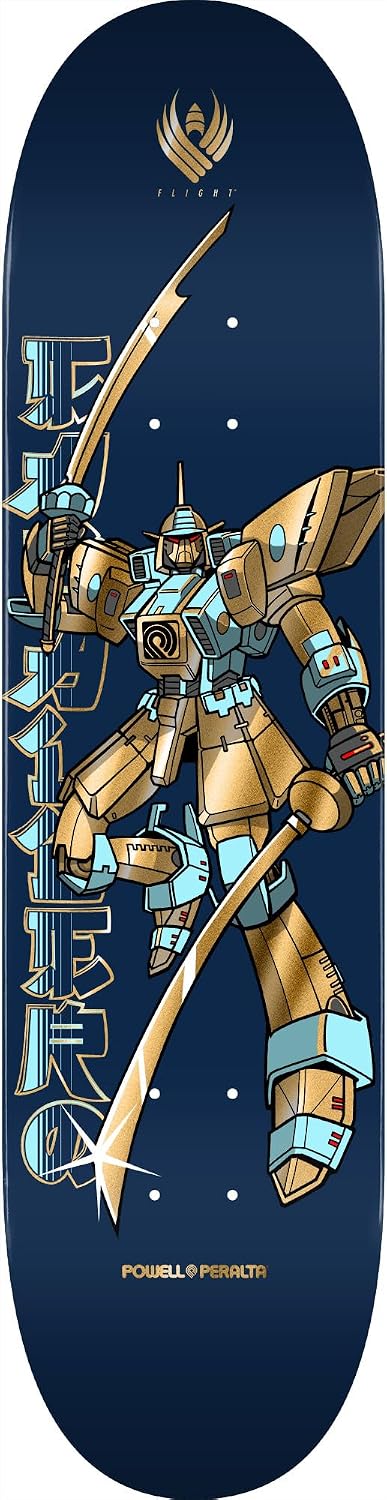 Powell Peralta Steve Caballero Gundam Flight Skateboard Deck, Blue/Gold Foil, 8.5" x 32.08"