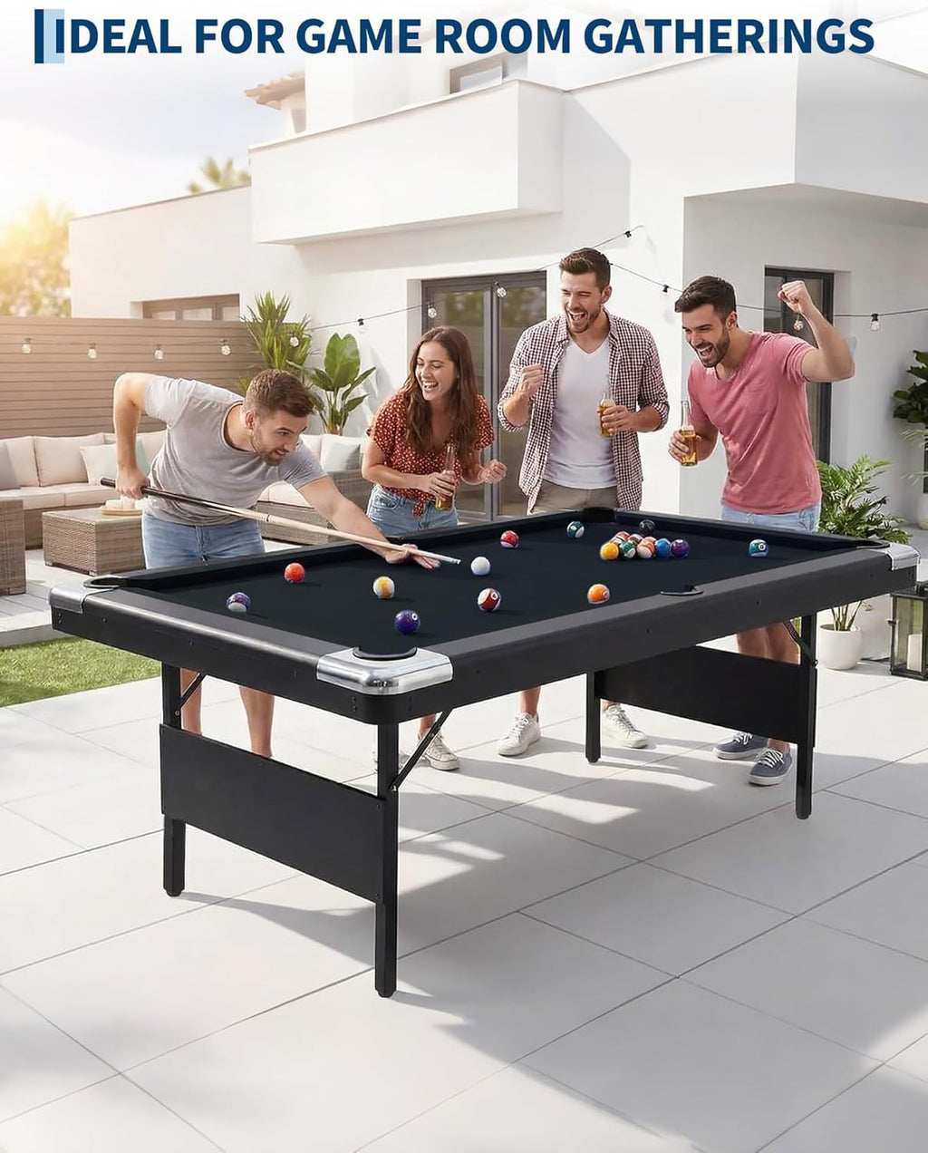 6,7 Foot Foldable Pool Table, Portable Billiards Table for Adults with Full Accessories Set, Mesa De Billar Includes 16 Balls, 2 Cue Sticks, Chalk, Rack & Brush, Game Room Table for Home