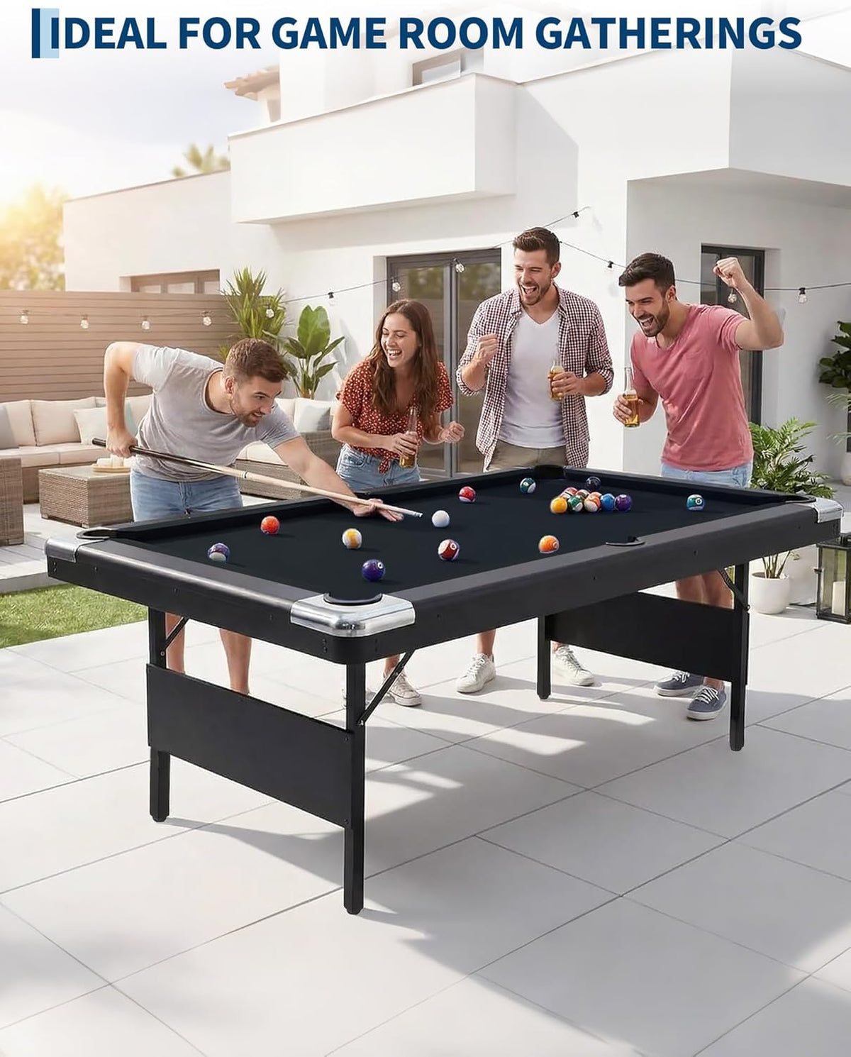 6,7 Foot Foldable Pool Table, Portable Billiards Table for Adults with Full Accessories Set, Mesa De Billar Includes 16 Balls, 2 Cue Sticks, Chalk, Rack & Brush, Game Room Table for Home
