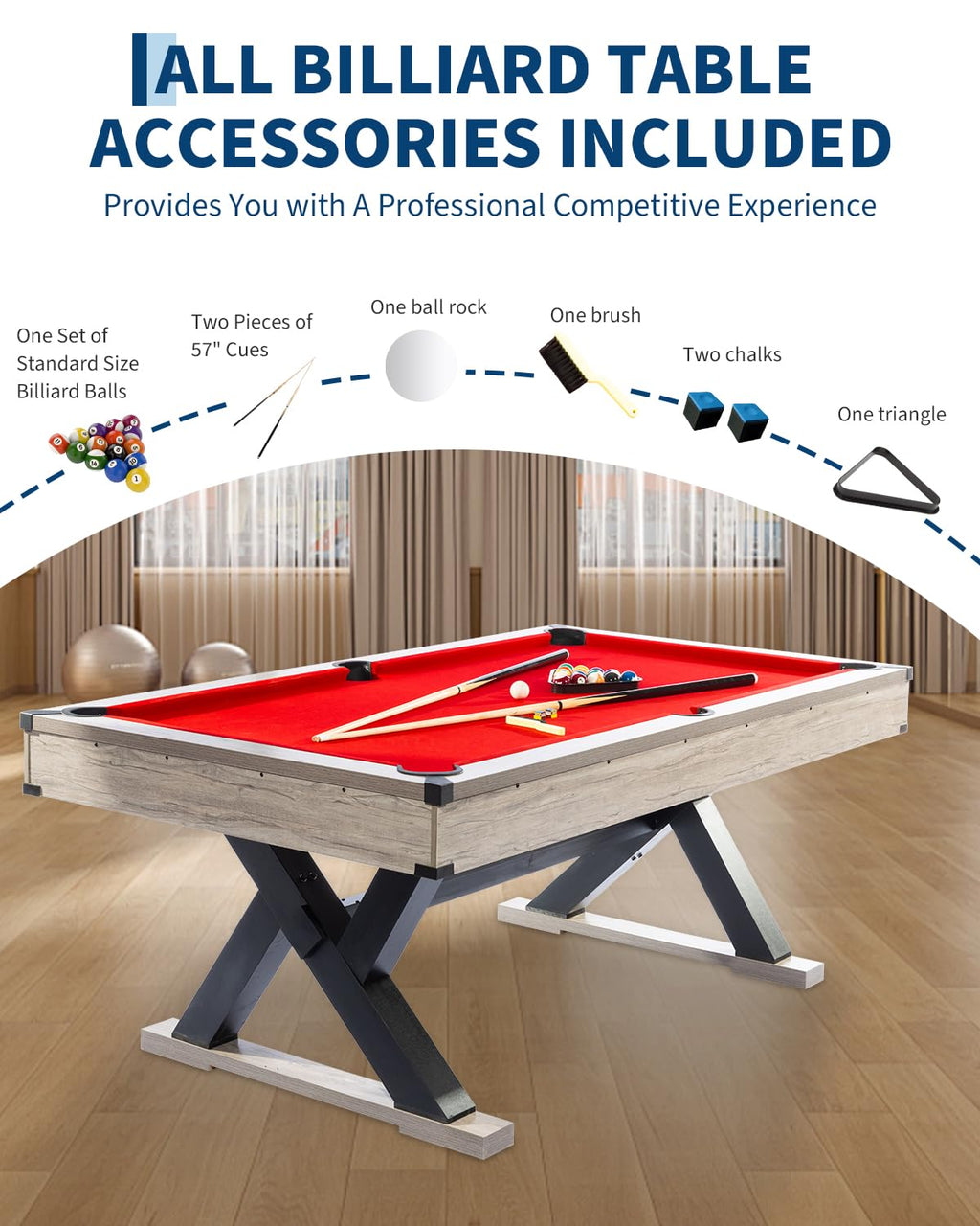Garvee 7 FT Pool Table, Metal K-Leg Billiard Table