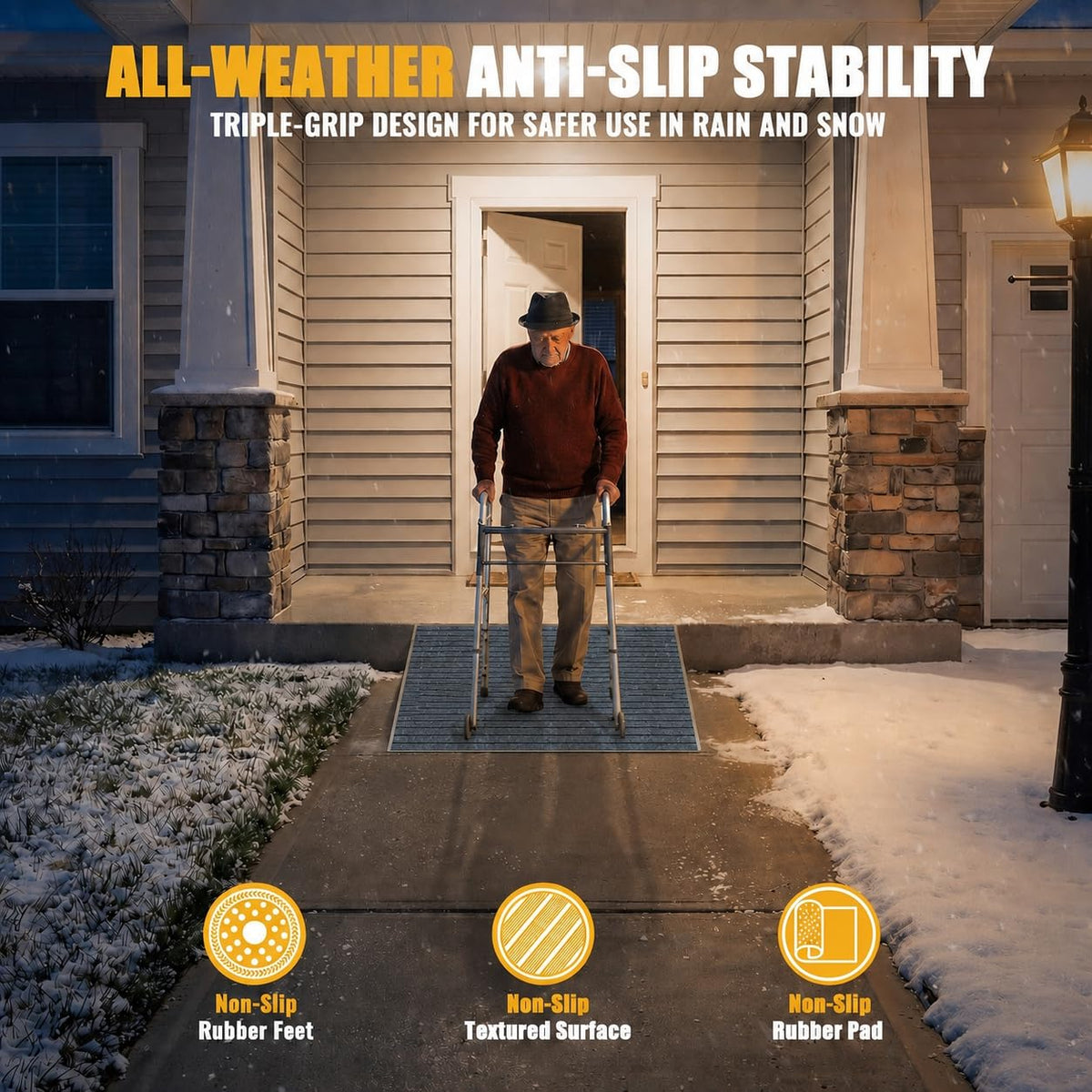 Aluminum Threshold Ramp for Doorways, 48" Ã 36" Wheelchair Ramp for Home, Adjustable for 3.3"â9.2" Step & Threshold Heights, 1000 lb Capacity, Non-Slip Surface, Foldable, for Single Step Entryways