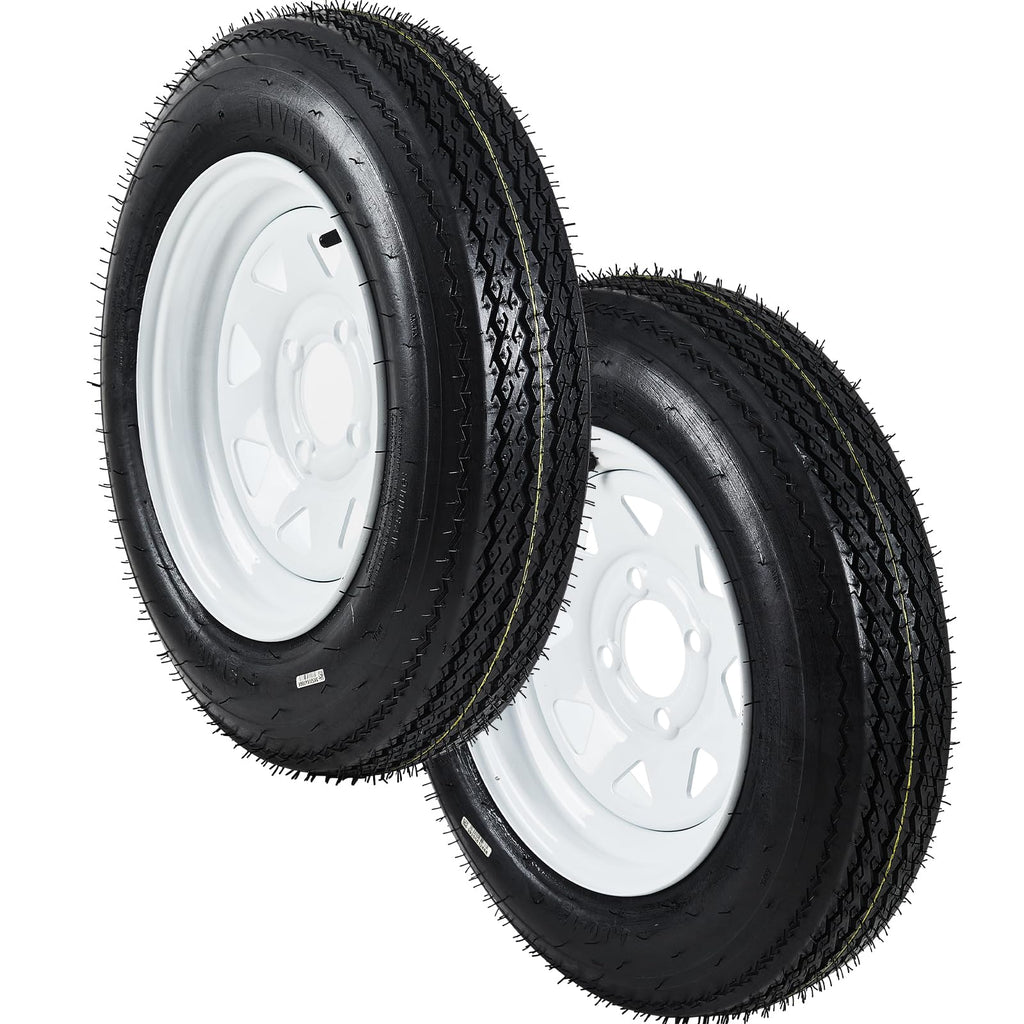 Garvee 2-Pack Trailer Tires On Rim 5.30-12 530-12 530X12, Load Range C, 6PR, 5 Lug 12 In. White Spoke Wheel, 5 On 4.5" Durable Trailer Tire Travel/Camper/Utility/Boat, Set of 2