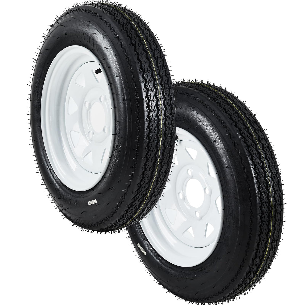 Garvee 2-Pack Trailer Tires On Rim 5.30-12 530-12 530X12, Load Range C, 6PR, 5 Lug 12 In. White Spoke Wheel, 5 On 4.5" Durable Trailer Tire Travel/Camper/Utility/Boat, Set of 2