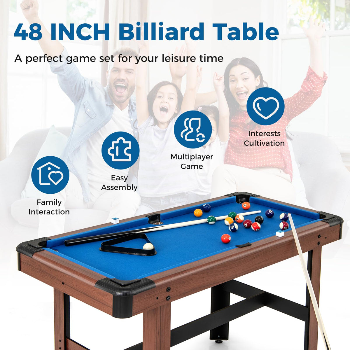 GYMAX Pool Table, 48 Inch Wooden Billiard Tables with 16 Balls, 2 Cue Sticks, 2 Chalks and Brush, Snooker Table Mini Pool Table for Kids, Family, Party