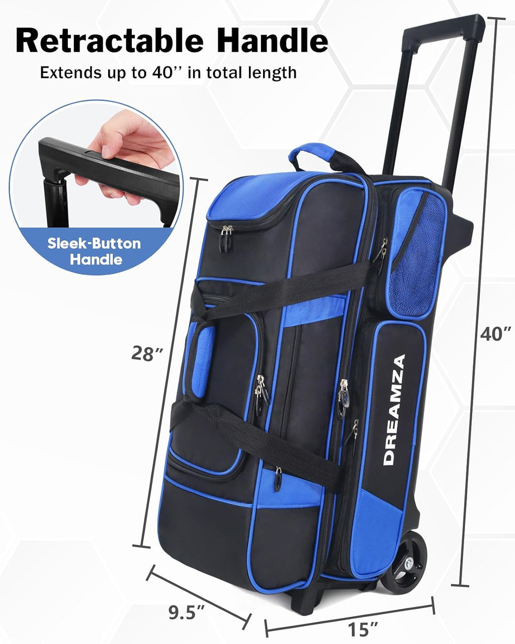 Premium 3 Ball Roller Bowling Bag with Wheels, Large Shoes Pocket