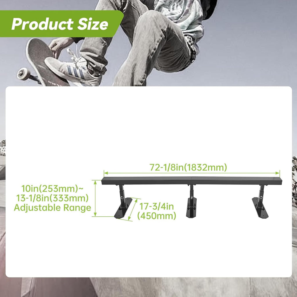 KUAFU 6ft Long Flat Bar Skate Rail, Portable Skateboard Ramp Grind Rail,