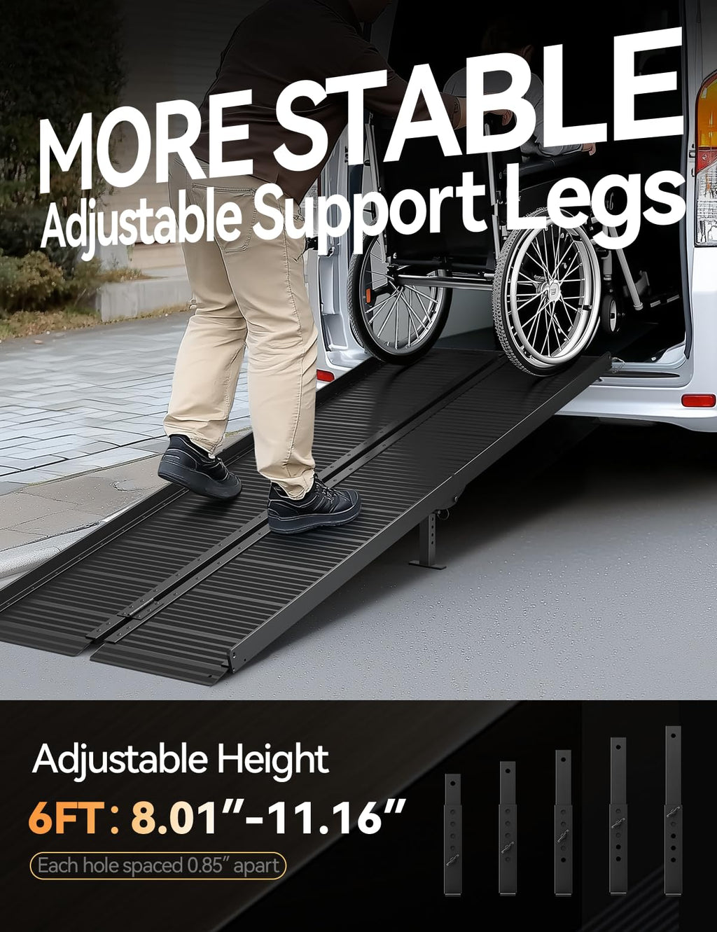 FACHNUO Black Aluminum 3FT Wheelchair Ramp, All-Weather Use, Easy to Clean