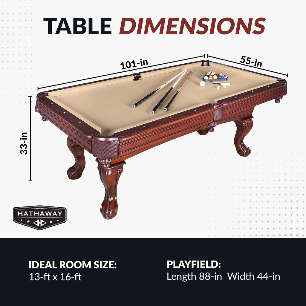 Hathaway Augusta 8 Ft Furniture Pool Table â Includes Cue Sticks, Billiard Balls â Classic Design Perfect for Family, Home, Dining, or Living Room