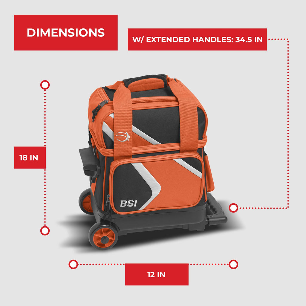 BSI Dash Roller Bowling Bag with Smooth Rolling Wheels, Padded Ball Compartment, Retractable Locking Handle, & Shoe Pocket