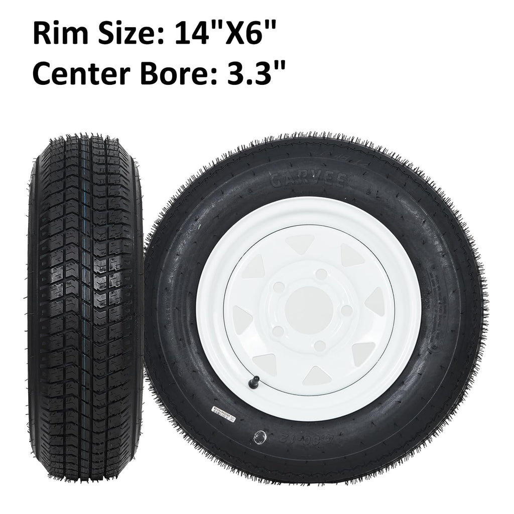 Garvee 2-Pack Trailer Tires On Rim 5.30-12 530-12 530X12, Load Range C, 6PR, 5 Lug 12 In. White Spoke Wheel, 5 On 4.5" Durable Trailer Tire Travel/Camper/Utility/Boat, Set of 2