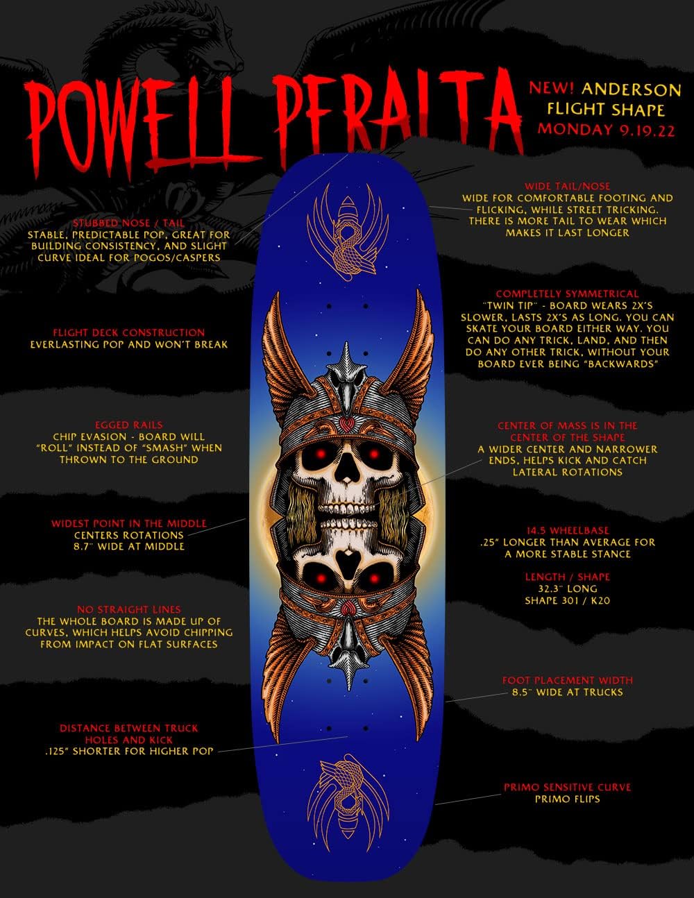 Powell Peralta Andy Anderson Heron Egg Flight Skateboard Deck - (8.7" x 32.3" - Shape 301)