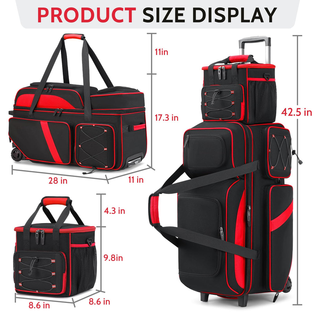 3-4 Ball Bowling Bag with Wheels, Bowling Roller with Add-on Tote Set