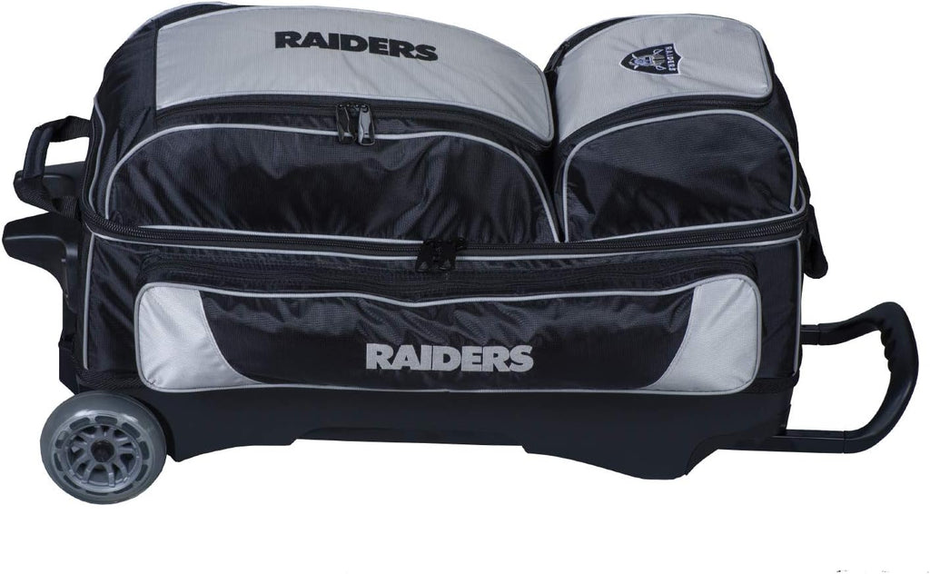 KR Strikeforce Bowling NFL Las Vegas Raiders 3-Ball Roller Bag With Shoe and Accessory Compartments