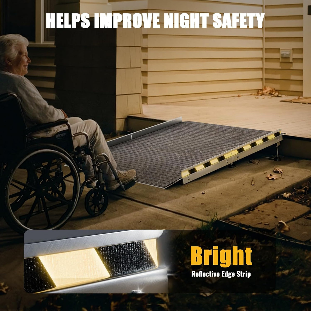 Aluminum Threshold Ramp for Doorways, 48" Ã 36" Wheelchair Ramp for Home, Adjustable for 3.3"â9.2" Step & Threshold Heights, 1000 lb Capacity, Non-Slip Surface, Foldable, for Single Step Entryways