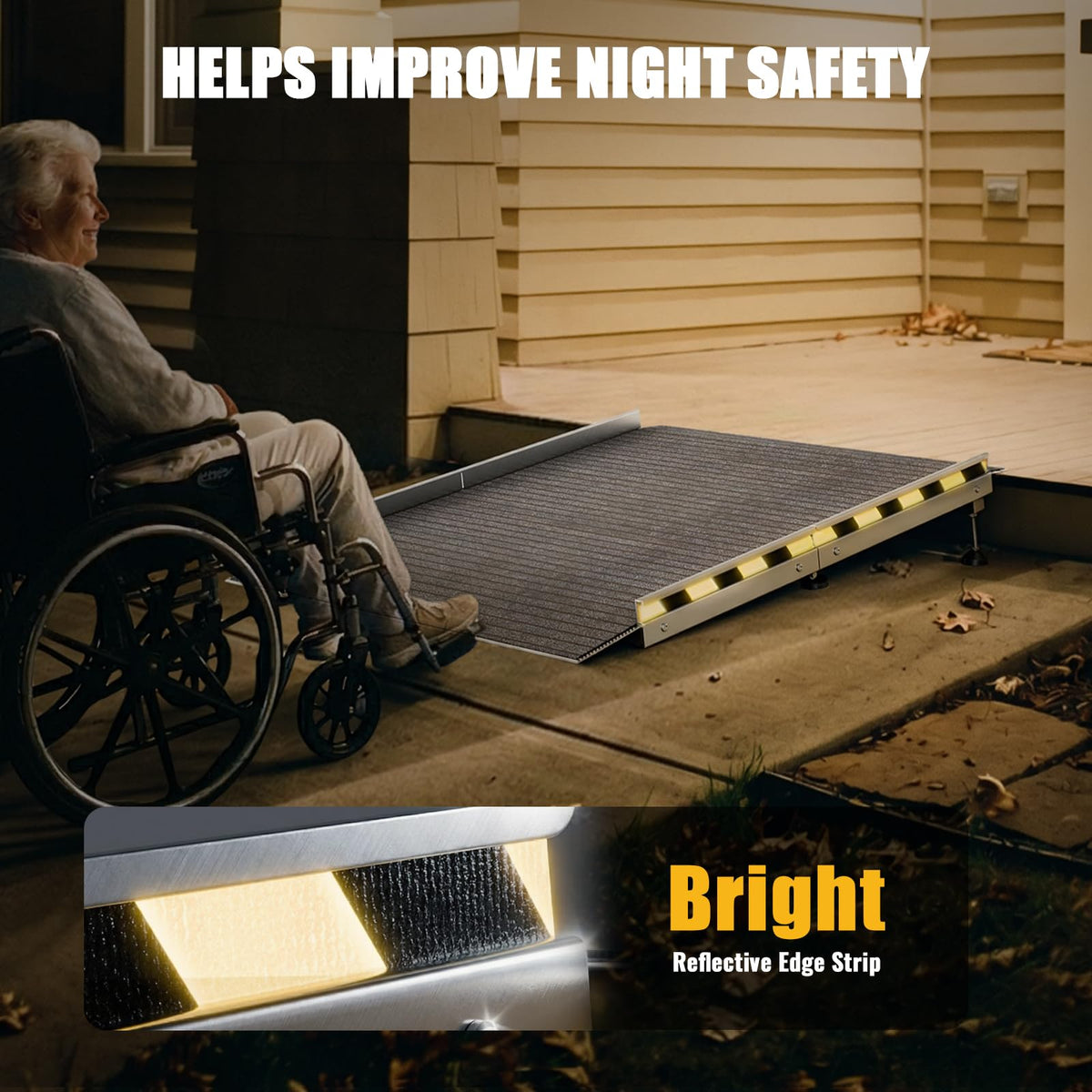 Aluminum Threshold Ramp for Doorways, 48" Ã 36" Wheelchair Ramp for Home, Adjustable for 3.3"â9.2" Step & Threshold Heights, 1000 lb Capacity, Non-Slip Surface, Foldable, for Single Step Entryways