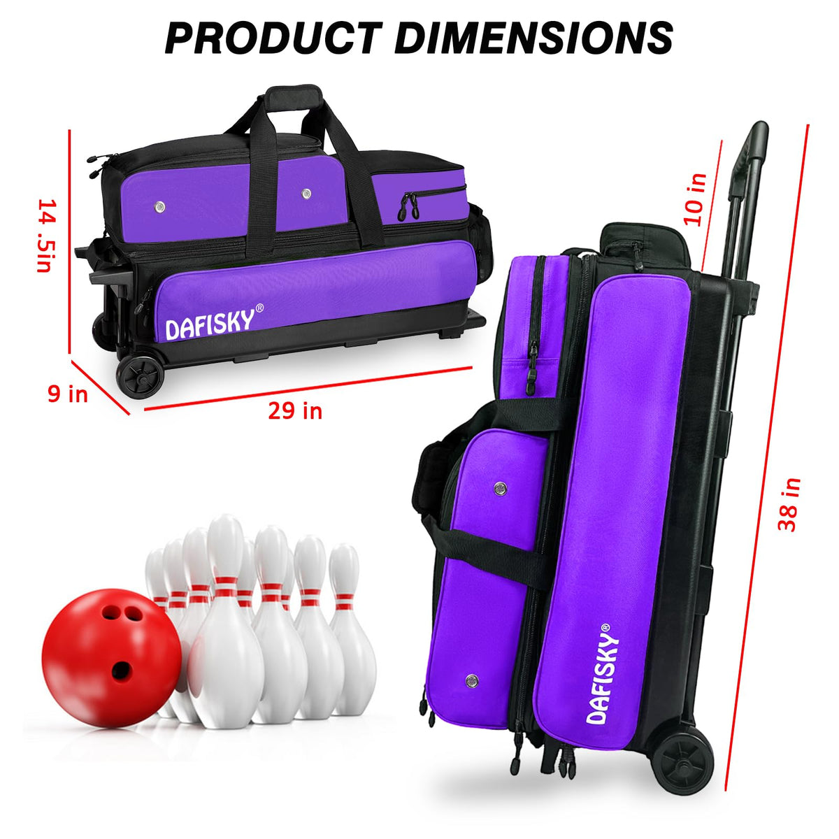 DAFISKY 3 Ball Bowling Bags, Roller Bowling Bag with Retractable Handle