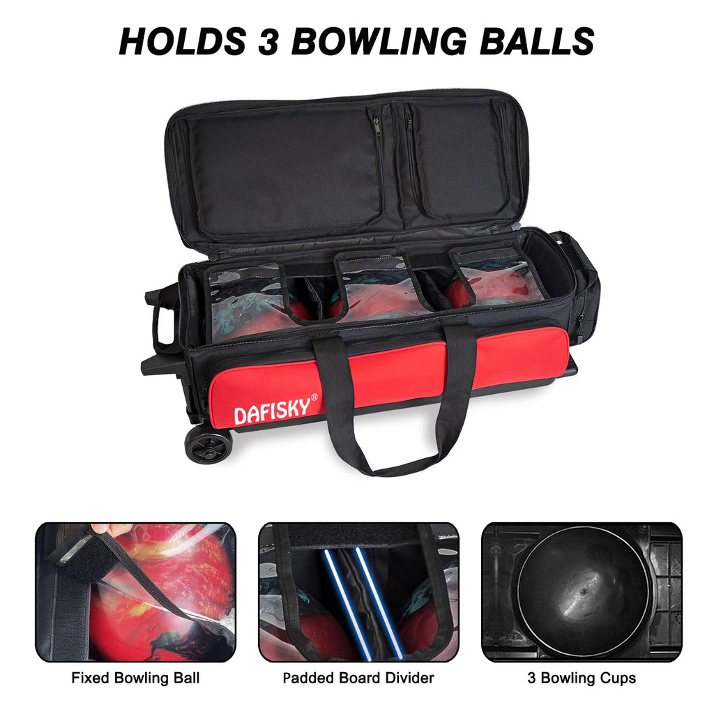 DAFISKY 3 Ball Bowling Bags, Roller Bowling Bag with Retractable Handle