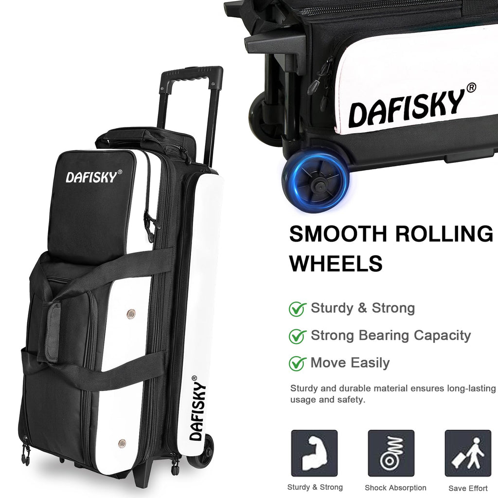 DAFISKY 3 Ball Bowling Bags, Roller Bowling Bag with Retractable Handle