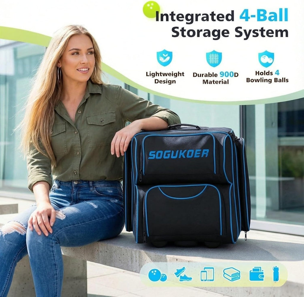 4 ball roller bowling bag with Shoe & Integrated Main Compartment