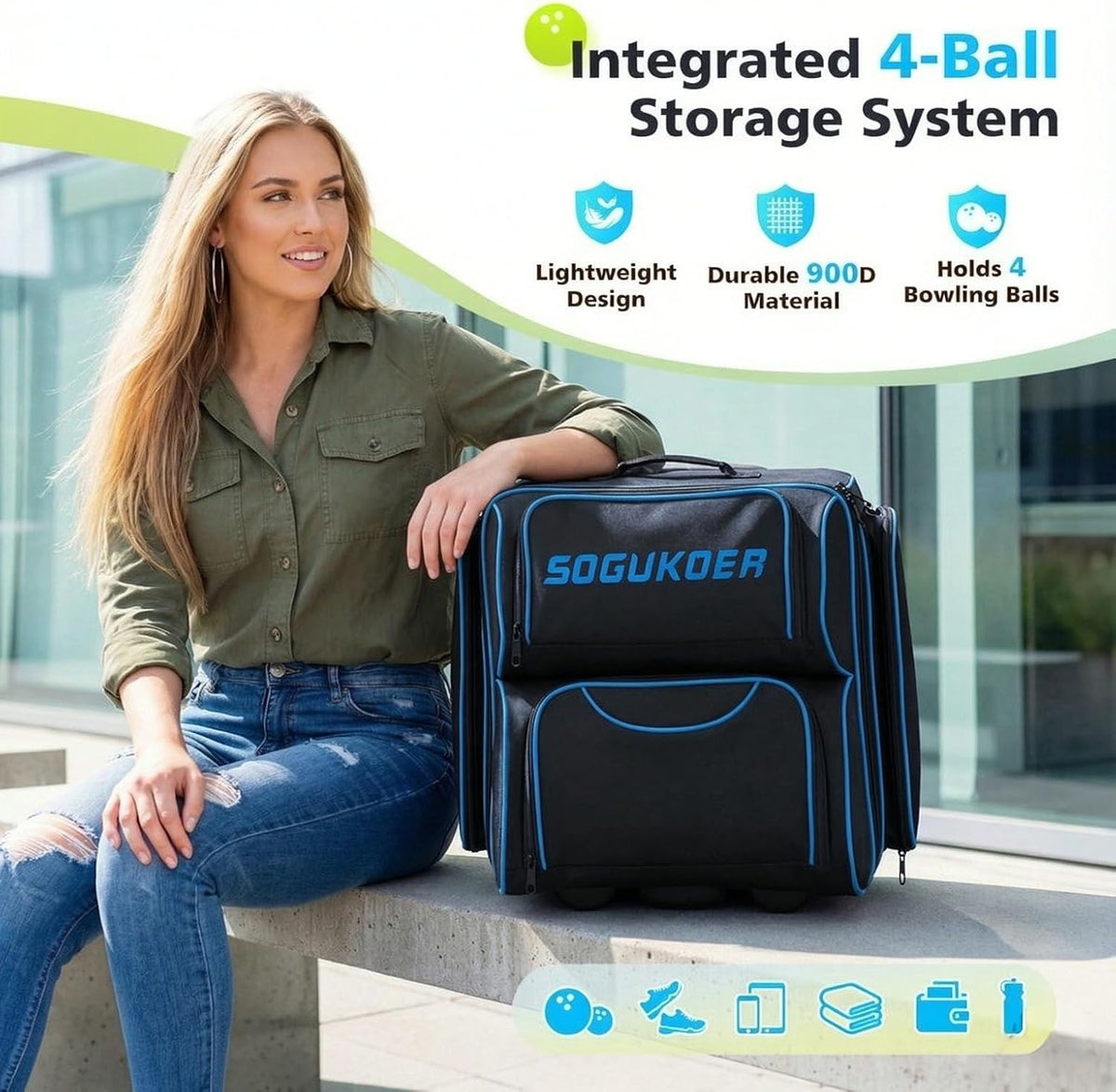 4 ball roller bowling bag with Shoe & Integrated Main Compartment
