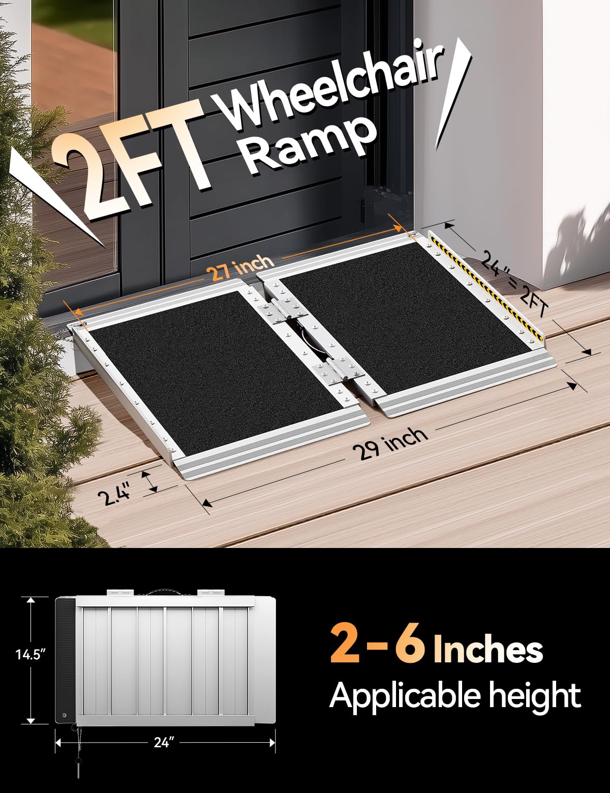 FACHNUO Black Aluminum 3FT Wheelchair Ramp, All-Weather Use, Easy to Clean