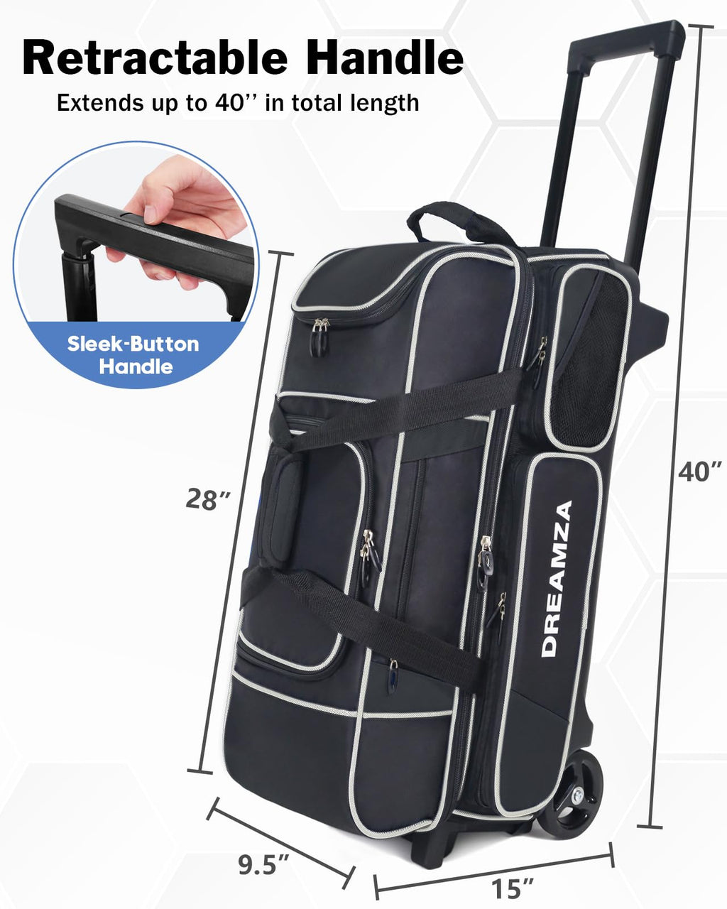Premium 3 Ball Roller Bowling Bag with Wheels, Large Shoes Pocket