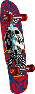 Powell Peralta Mini Ray Rodriguez Skull & Sword Skateboard Cruiser Complete, Navy/Red, 8.0" x 30"