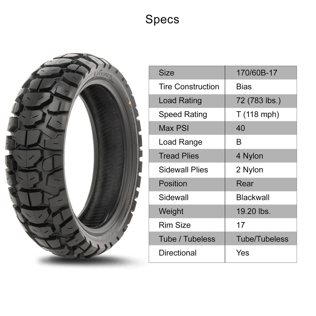 Tusk 2Track Adventure Tire Rear 150/70B-18 (70T) â Dual-Sport Motorcycle Tire, Directional Knobby Tread, Durable Bias Construction, DOT Compliant