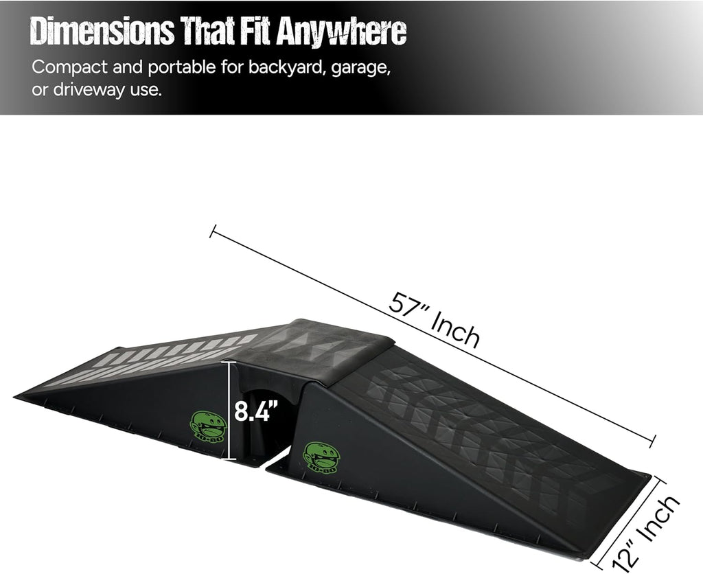 Ten-Eighty Micro Flybox Launch Ramp Set with 2 Connecting Ramps, Portable Skateboard, BMX Bike, Scooter, RC Car, Durable, Lightweight, Non-Slip Rubber Construction for Kids & Teens, Black - 56" Length