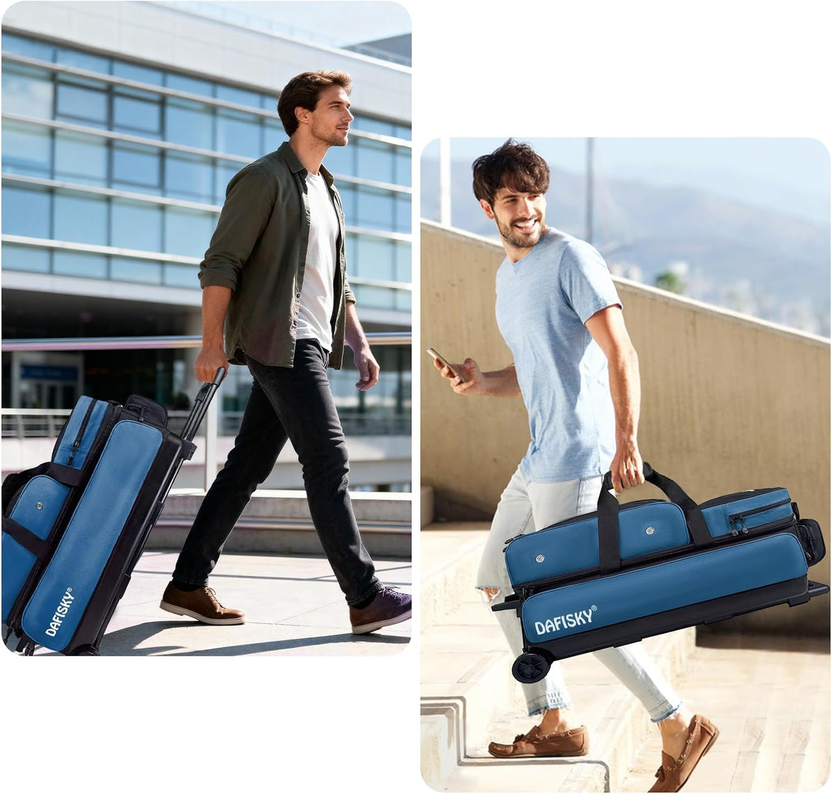 DAFISKY 3 Ball Bowling Bags, Roller Bowling Bag with Retractable Handle