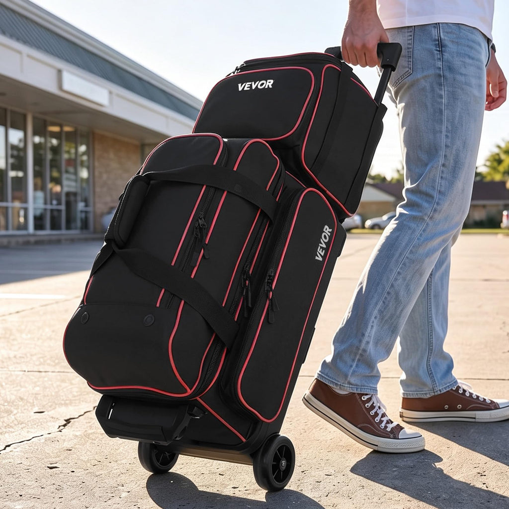 VEVOR 3 Ball Bowling Bag Double Roller Bag with Separate Shoe Compartment