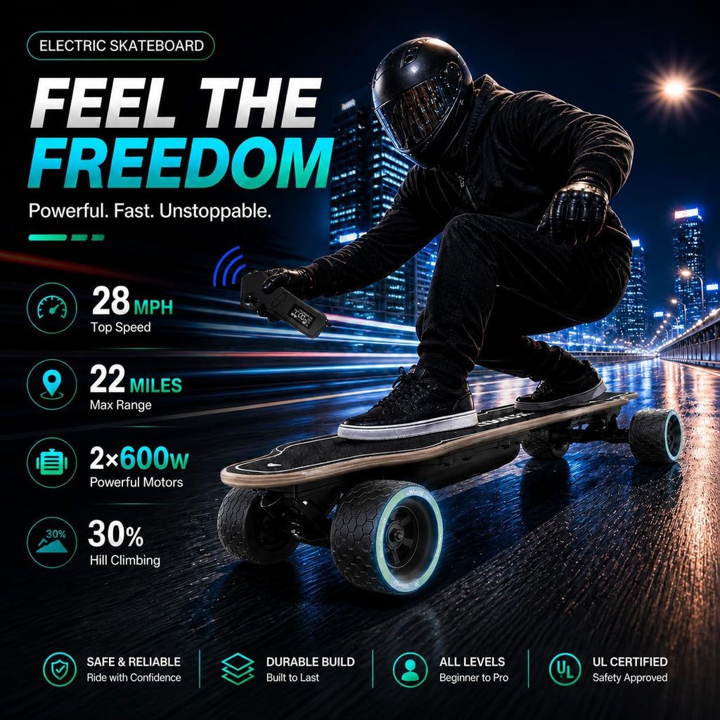 V4/V20 Electric Skateboard with Remote, 28 Mph Top Speed,22 Miles Range,1200W Hub-Motor, Longboard Skateboard for Adults ï¼Teens