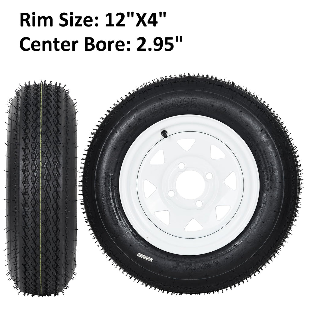 Garvee 2-Pack Trailer Tires On Rim 5.30-12 530-12 530X12, Load Range C, 6PR, 5 Lug 12 In. White Spoke Wheel, 5 On 4.5" Durable Trailer Tire Travel/Camper/Utility/Boat, Set of 2