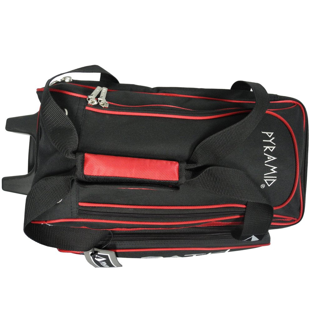 Pyramid Path Premium Deluxe 2 Ball Double Roller Bowling Bag With Large Separate Shoe Compartment (Up To US Mens Size 15) and Oversized Accessory Pocket, Retractable Locking Handle - Extends to 37"