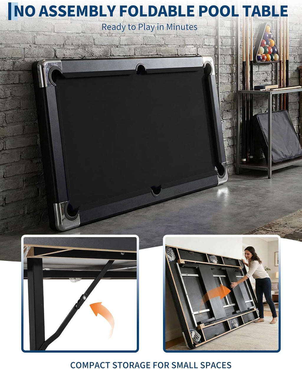 6,7 Foot Foldable Pool Table, Portable Billiards Table for Adults with Full Accessories Set, Mesa De Billar Includes 16 Balls, 2 Cue Sticks, Chalk, Rack & Brush, Game Room Table for Home