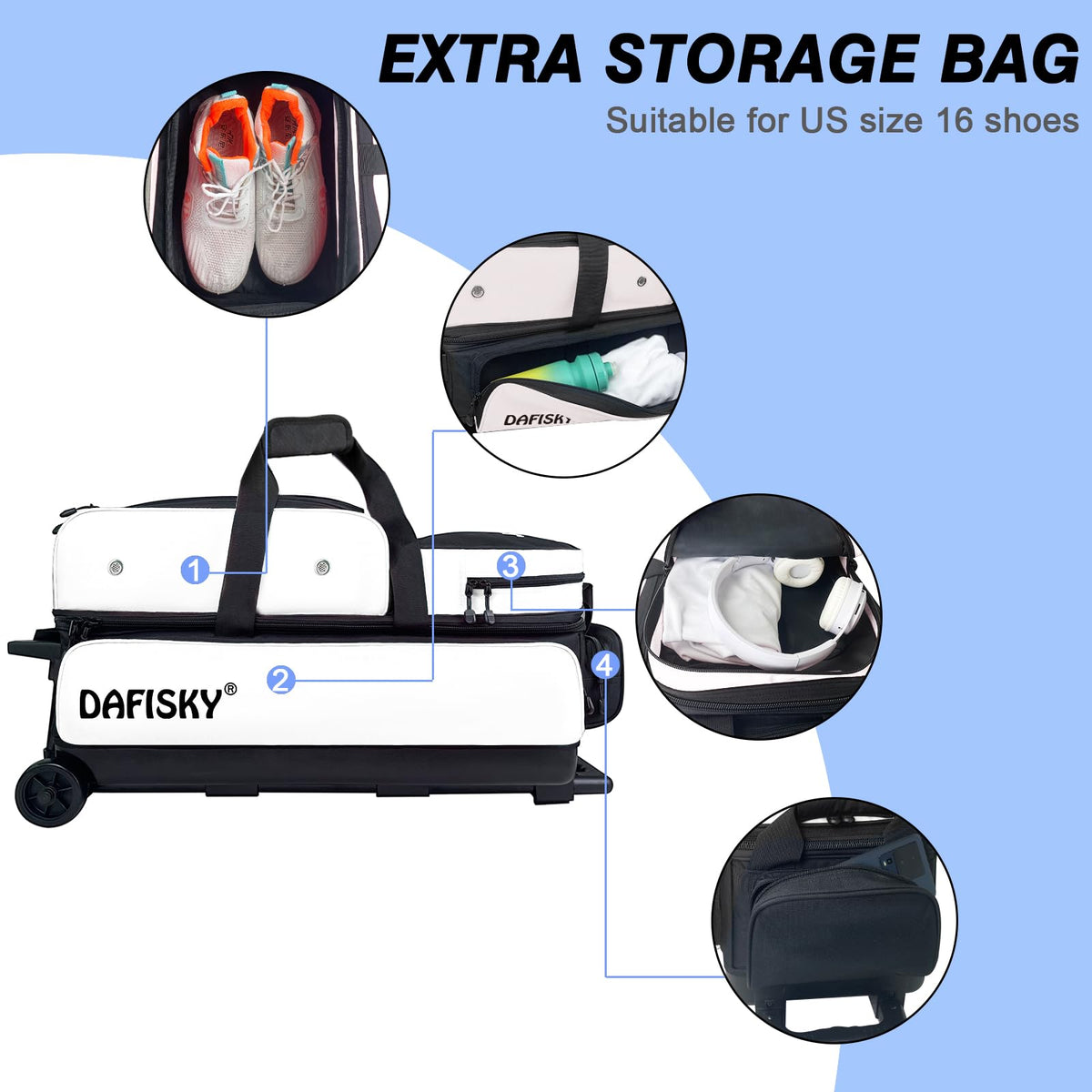 DAFISKY 3 Ball Bowling Bags, Roller Bowling Bag with Retractable Handle